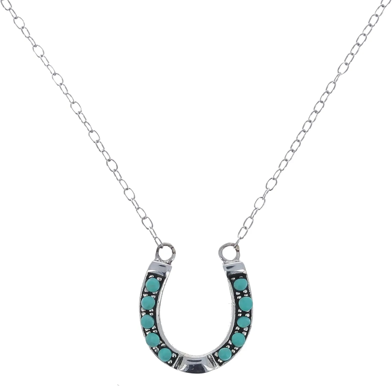 Turquoise Horseshoe Necklace, Sterling Silver 925, Genuine Turquoise, Adjustable Necklace with Fixed Horseshoe Pendant, Boho Western Jewelry