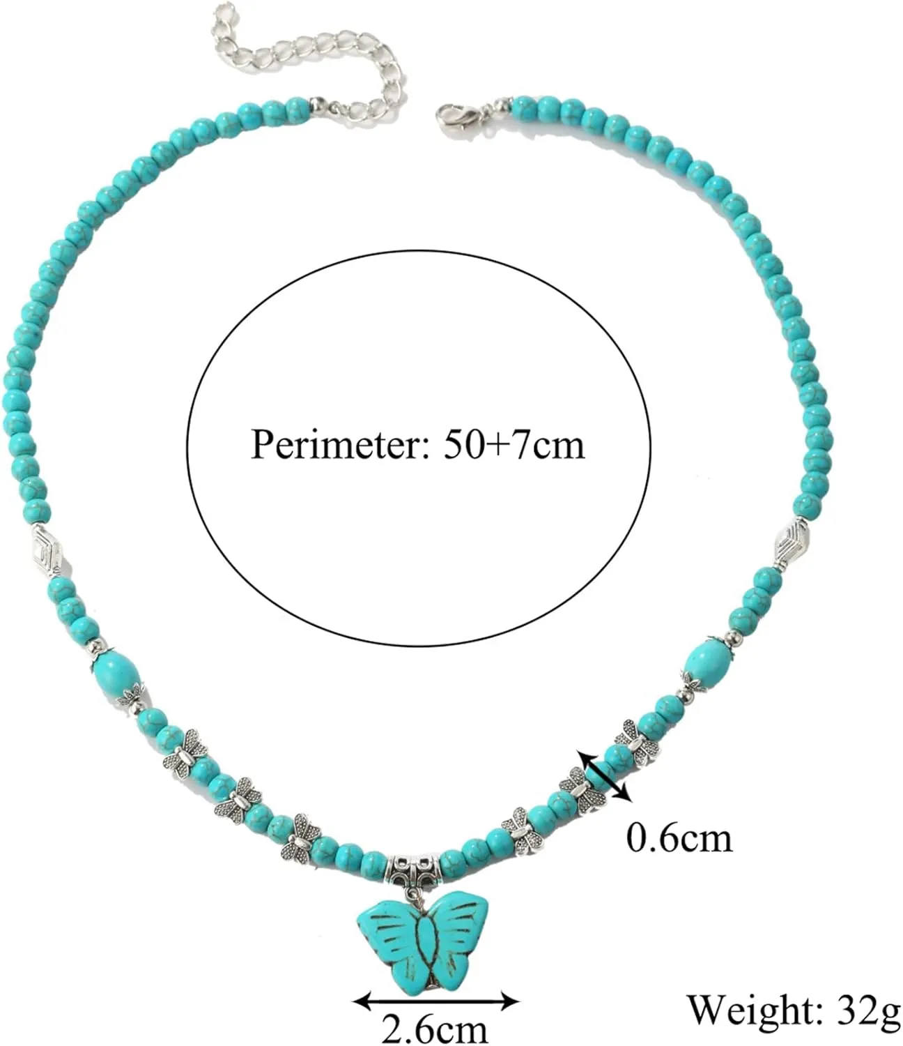 Turquoise Necklace, Boho Long Beaded Necklace with Vintage Ethnic Bohemian Turquoise Pendant - Statement Western Jewelry Gifts for Women