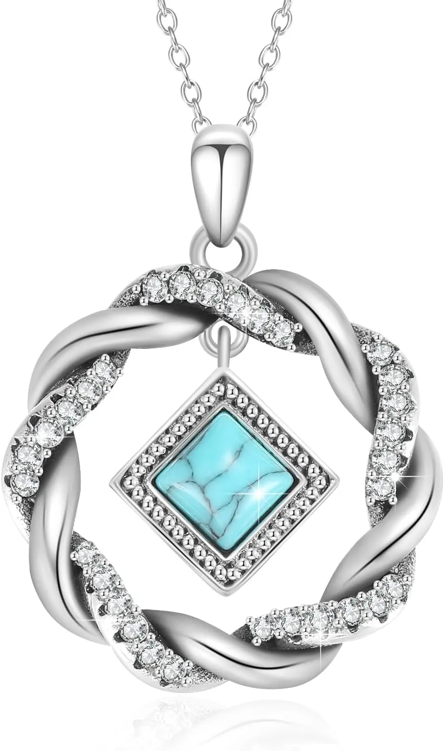Turquoise Necklaces for Women 925 Sterling Silver Vintage Boho Round Pendant Necklace December Birthstone Necklace Turquoise Jewelry Birthday Christmas Gift for Mom Wife
