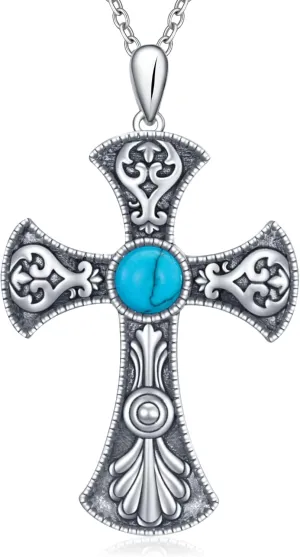 Turquoise/Infinity Cross/Ankh Eye of Horus/Heart Cubic Zirconia/Infinity Heart/Hummingbird/Butterfly Cross Pendant Necklace Faith Religious Gift for Women Silver Jewelry Cross Necklace for Women Gifts