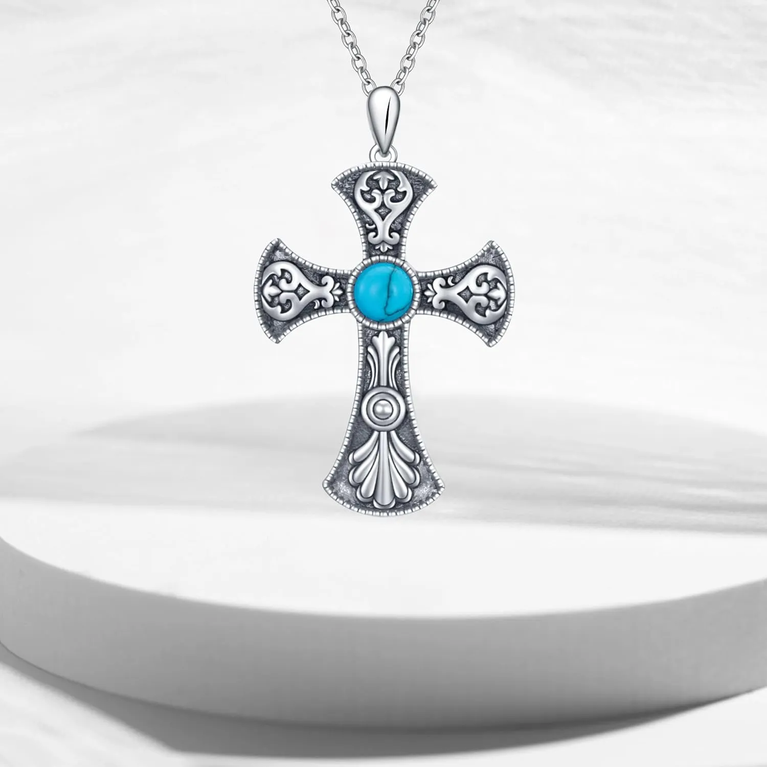 Turquoise/Infinity Cross/Ankh Eye of Horus/Heart Cubic Zirconia/Infinity Heart/Hummingbird/Butterfly Cross Pendant Necklace Faith Religious Gift for Women Silver Jewelry Cross Necklace for Women Gifts