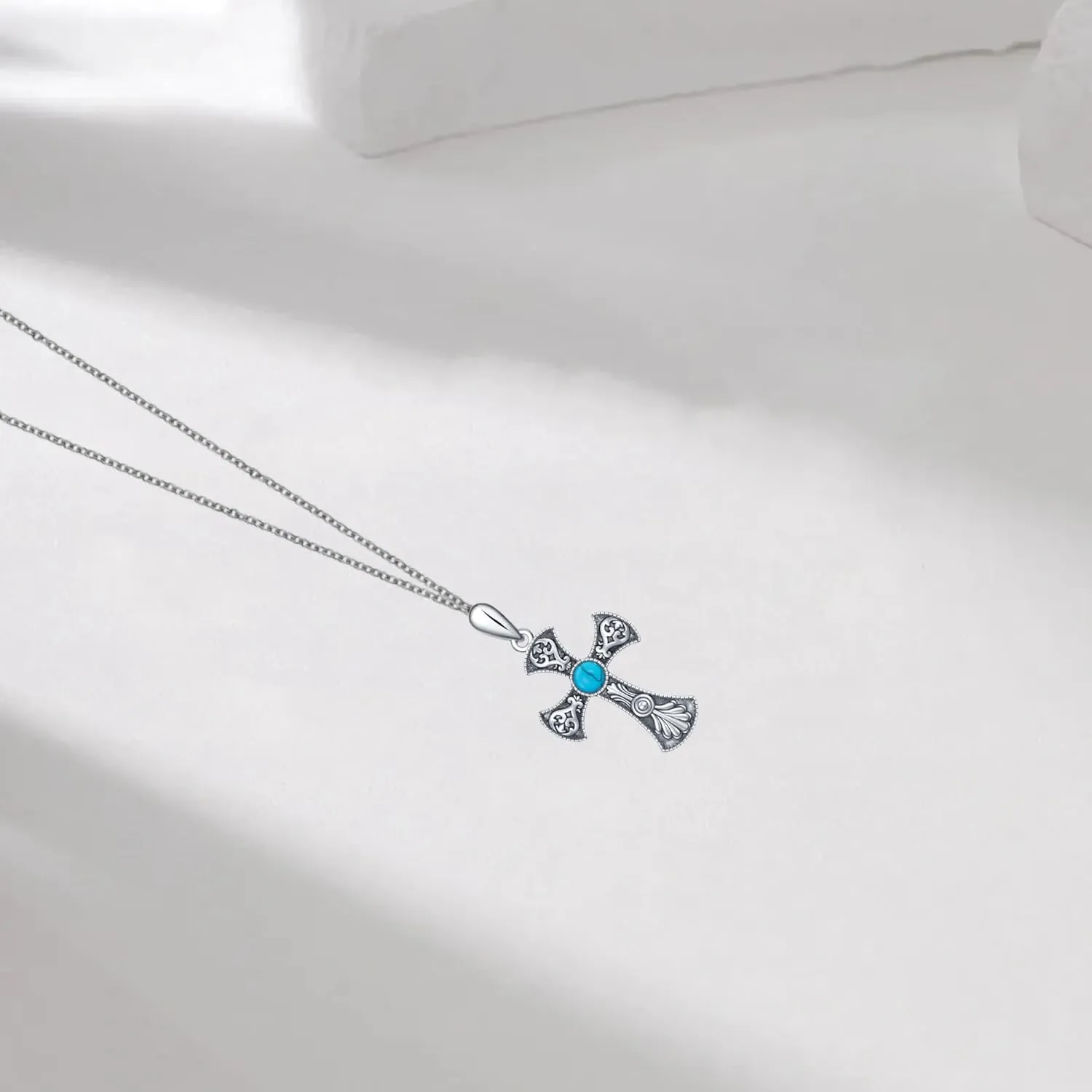 Turquoise/Infinity Cross/Ankh Eye of Horus/Heart Cubic Zirconia/Infinity Heart/Hummingbird/Butterfly Cross Pendant Necklace Faith Religious Gift for Women Silver Jewelry Cross Necklace for Women Gifts