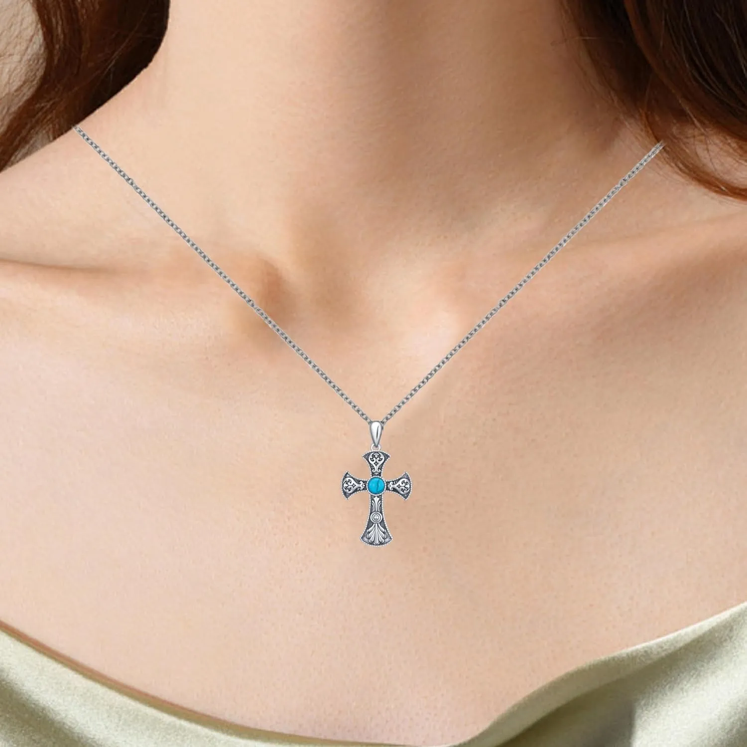Turquoise/Infinity Cross/Ankh Eye of Horus/Heart Cubic Zirconia/Infinity Heart/Hummingbird/Butterfly Cross Pendant Necklace Faith Religious Gift for Women Silver Jewelry Cross Necklace for Women Gifts