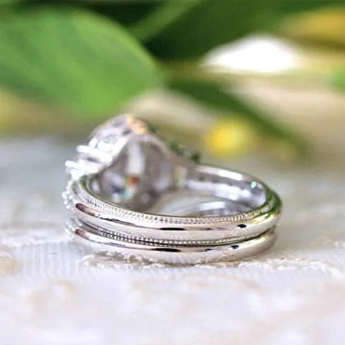 Two-in-One Stackable Cubic Zirconia Bridal Rings Sets Oval Cut CZ Engagement Rings Wedding Band for Women 1.5CT 925 Sterling Silver Simulated Diamond Ring (8#)