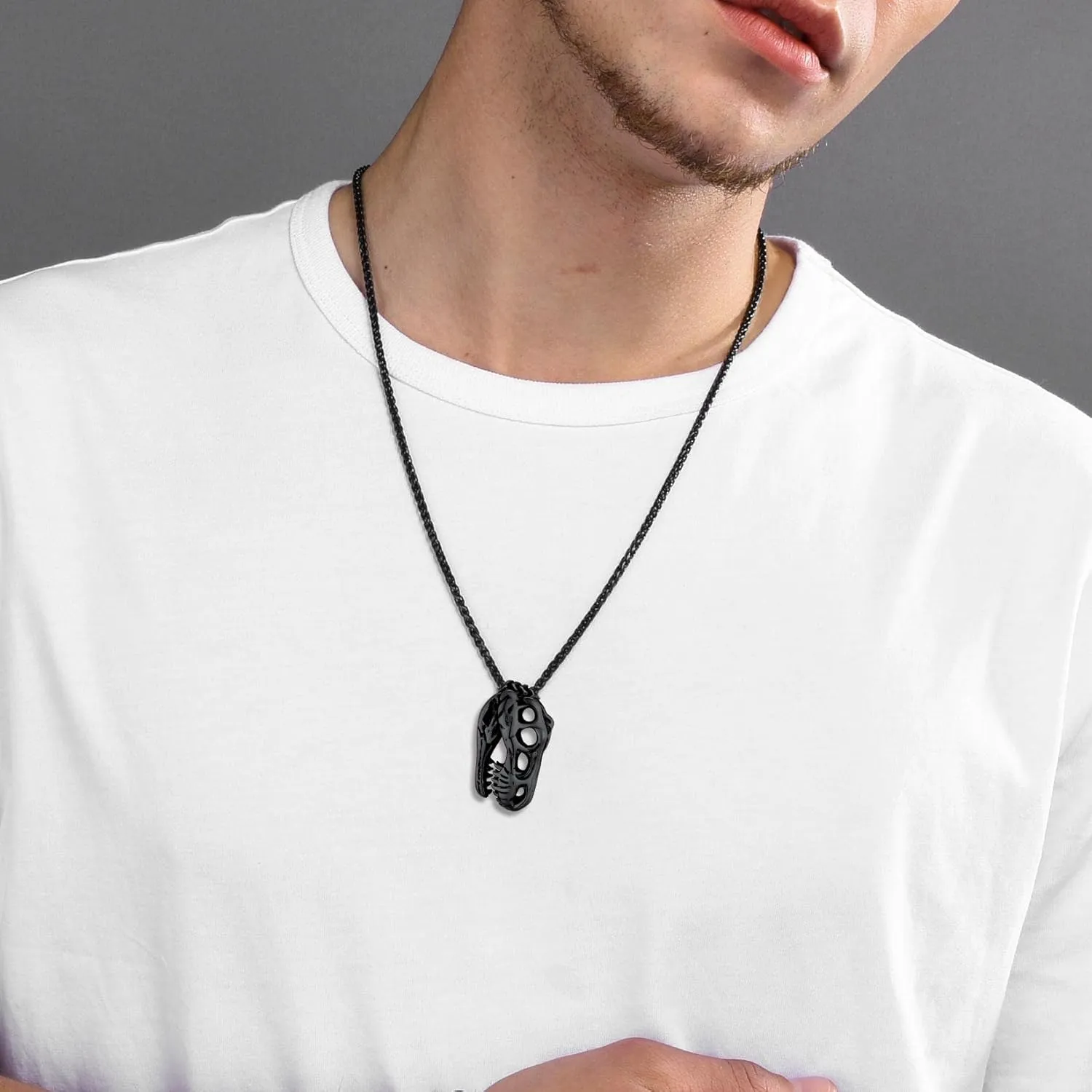 U7 Men Punk Rock Necklaces, Cool Guitar Pick Skull, Alligator Dinosaur Skeleton Tyrannosaurus Rex Pendant with Chain, Stainless Steel Personalized Jewelry Gift