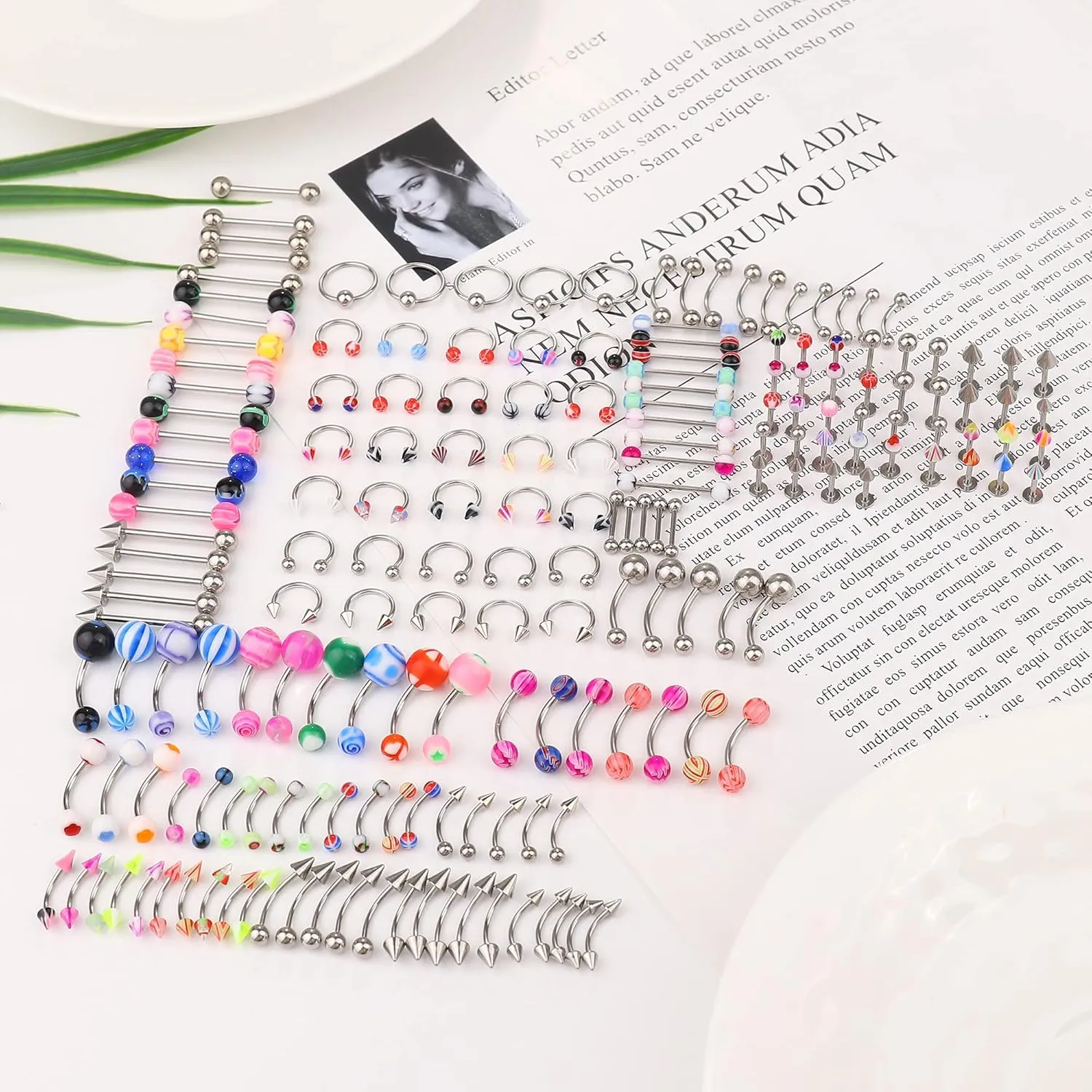 Ubjuliwa 142pcs - 185pcs Body Piercing Jewelry for all piercings, Tongue Nipple Rings Eyebrow Lip Belly Button Barbell Nose Piercing Tragus Navel body jewelry for women piercings 14g-18g