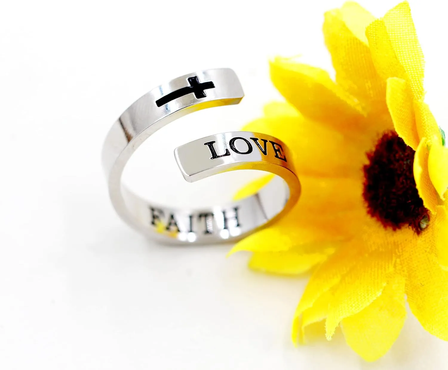 Uloveido Adjustable Inspirational Flying Dandelion Double Stainless Steel Freedom Ring Bands Cool Stacking Gift for Women, Engraving Rings Motivational Gift Y2004