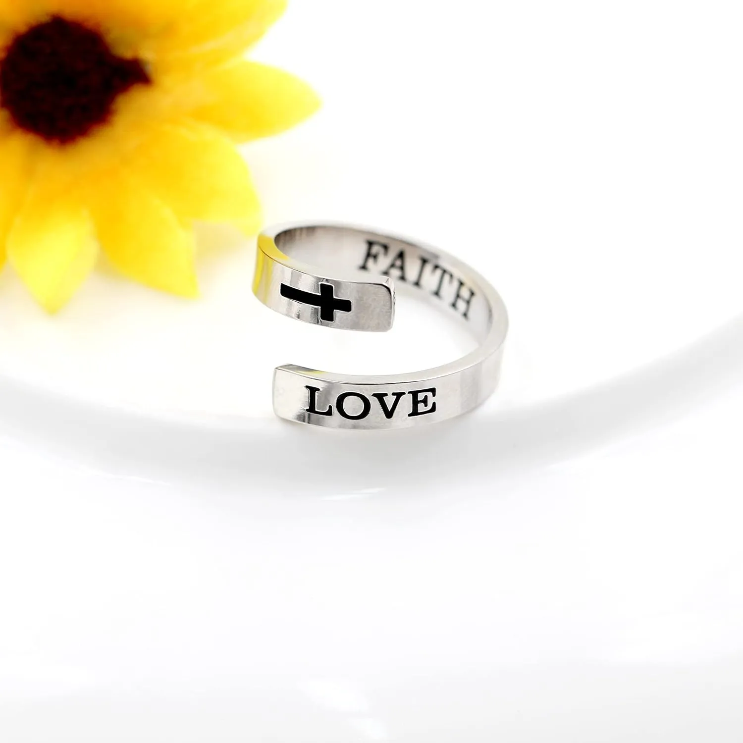 Uloveido Adjustable Inspirational Flying Dandelion Double Stainless Steel Freedom Ring Bands Cool Stacking Gift for Women, Engraving Rings Motivational Gift Y2004