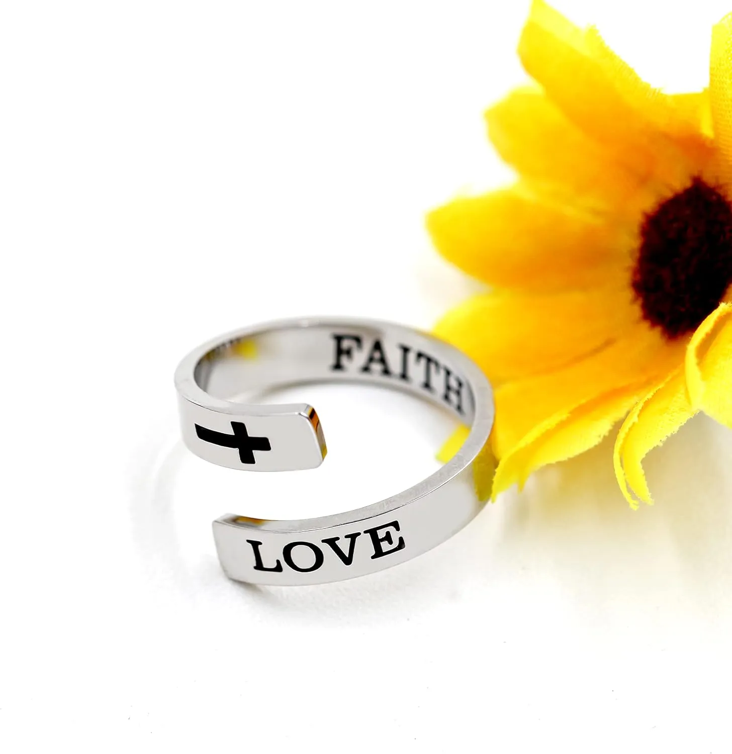 Uloveido Adjustable Inspirational Flying Dandelion Double Stainless Steel Freedom Ring Bands Cool Stacking Gift for Women, Engraving Rings Motivational Gift Y2004