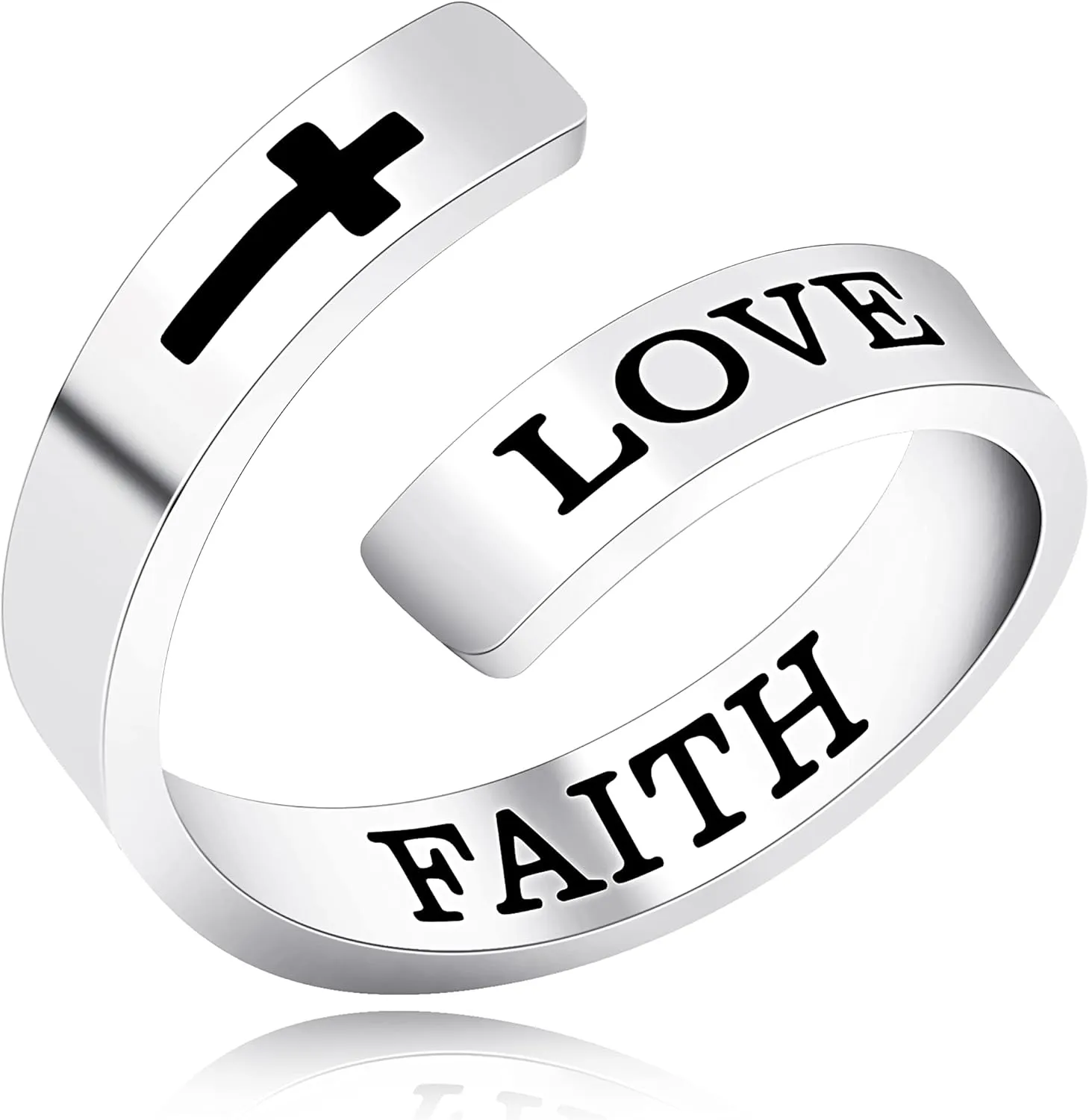 Uloveido Adjustable Inspirational Flying Dandelion Double Stainless Steel Freedom Ring Bands Cool Stacking Gift for Women, Engraving Rings Motivational Gift Y2004