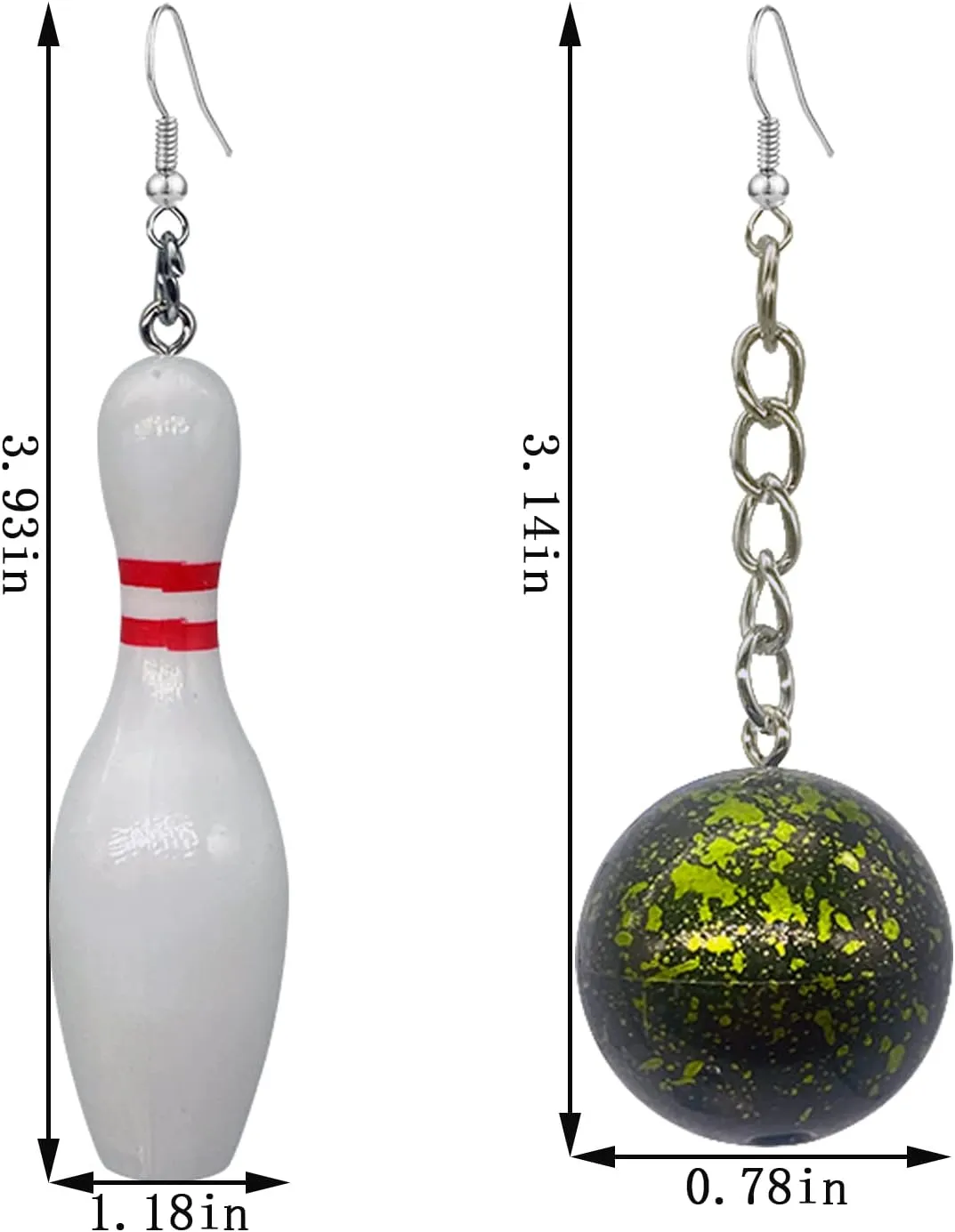 Unique 3D Bowling Ball Earrings Funny Big Size Ball Sport Dangle Drop Statement Earrings For Women