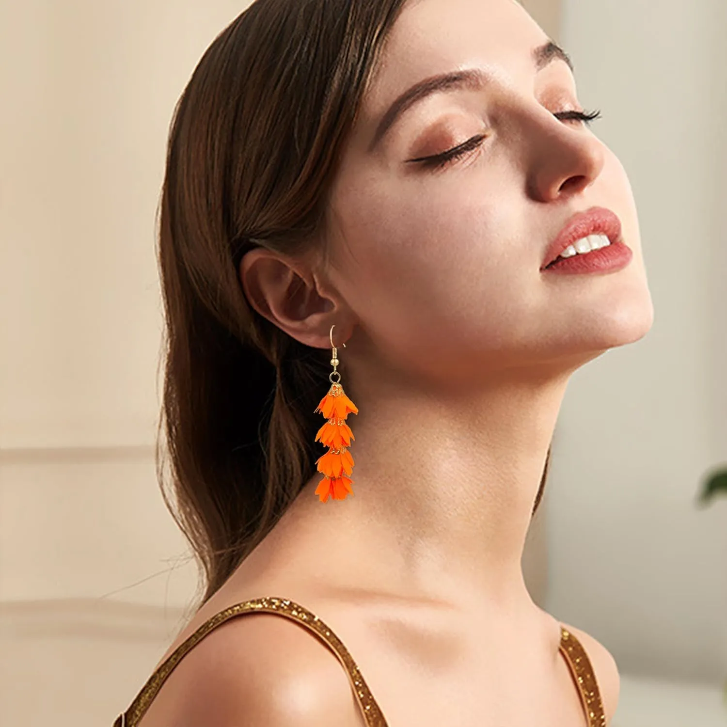 Unique Bohemian Long Flower Tassel Dangle Drop Earrings Fashion Floral Petals Earring for Women Christmas Birthday Party Gifts