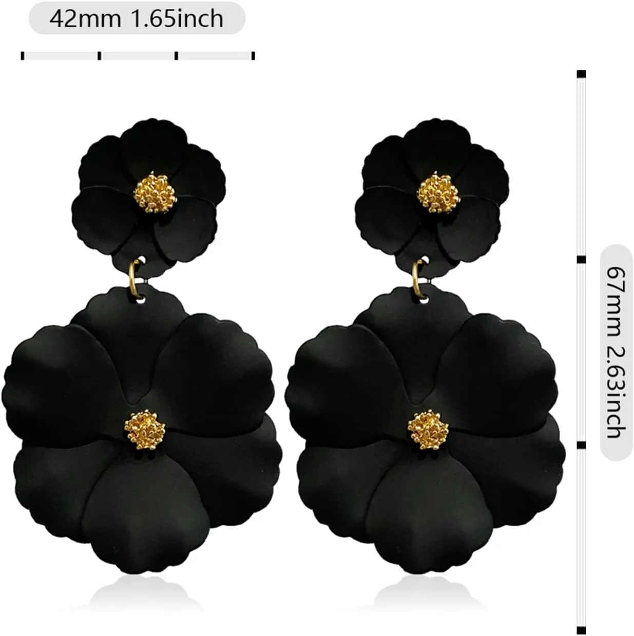 Unique Bohemian Metal Poppy Flower Dangle Earring Matte Painted Dual Flower Floral Petal Tiered Drop for Women Statement Jewelry Gifts