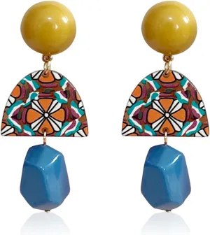 Unique Bohemian Vintage Acrylic Flower Dangle Drop Earrings 70s 80s Colorful Retro Geometry Stud Earrings for Women Statement