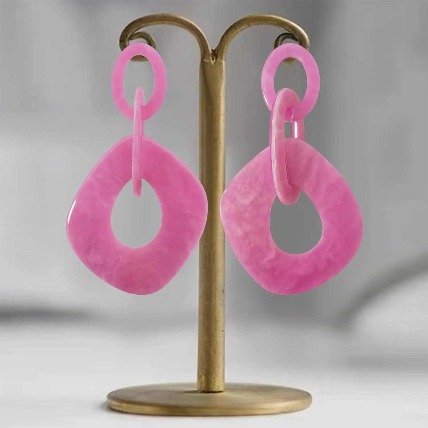 Unique Bohemian Vintage Acrylic Geometry Dangle Drop Earrings Creative Hollow Round Huge Chain Stud Earrings for Women Statement Summer Holiday Jewelry Gifts
