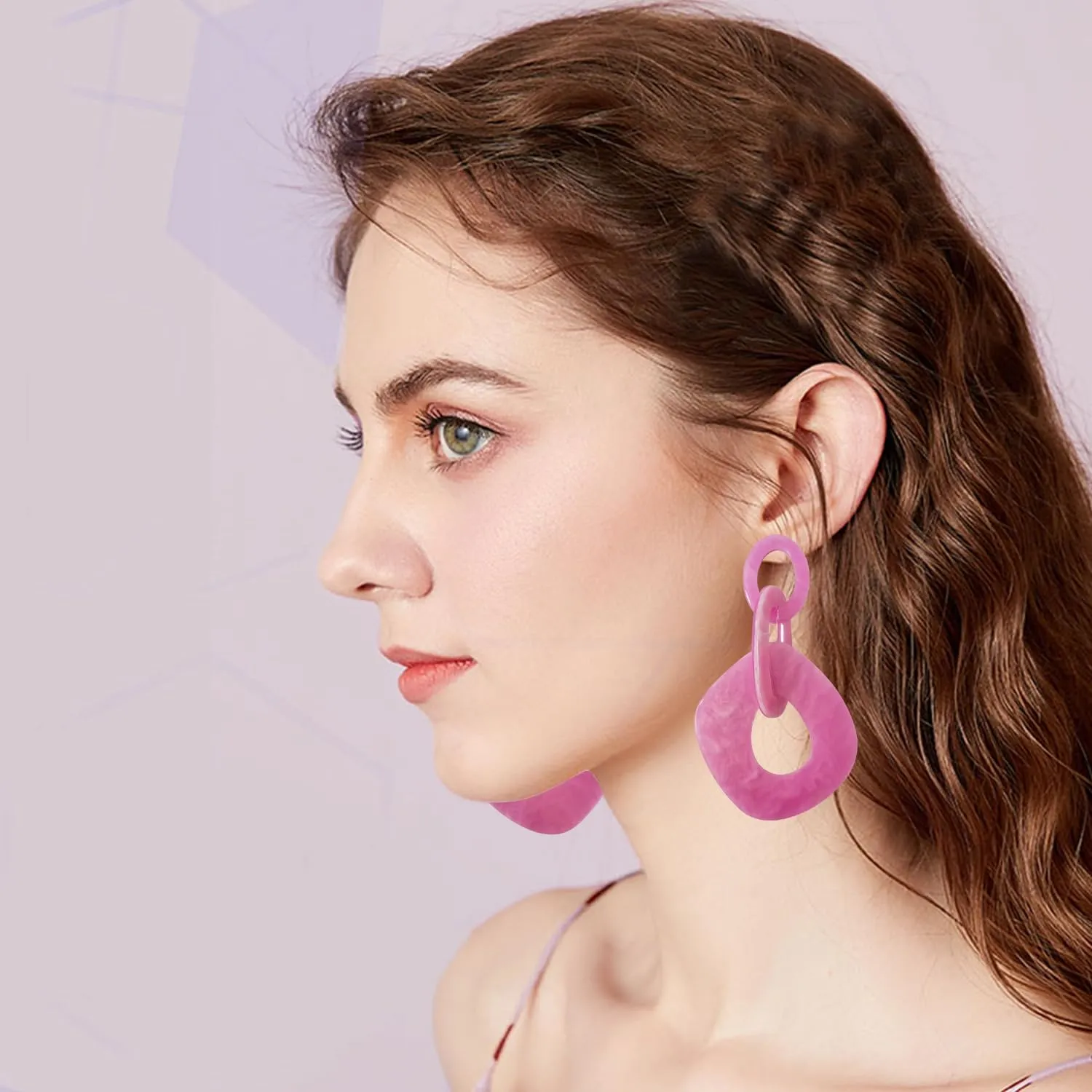 Unique Bohemian Vintage Acrylic Geometry Dangle Drop Earrings Creative Hollow Round Huge Chain Stud Earrings for Women Statement Summer Holiday Jewelry Gifts