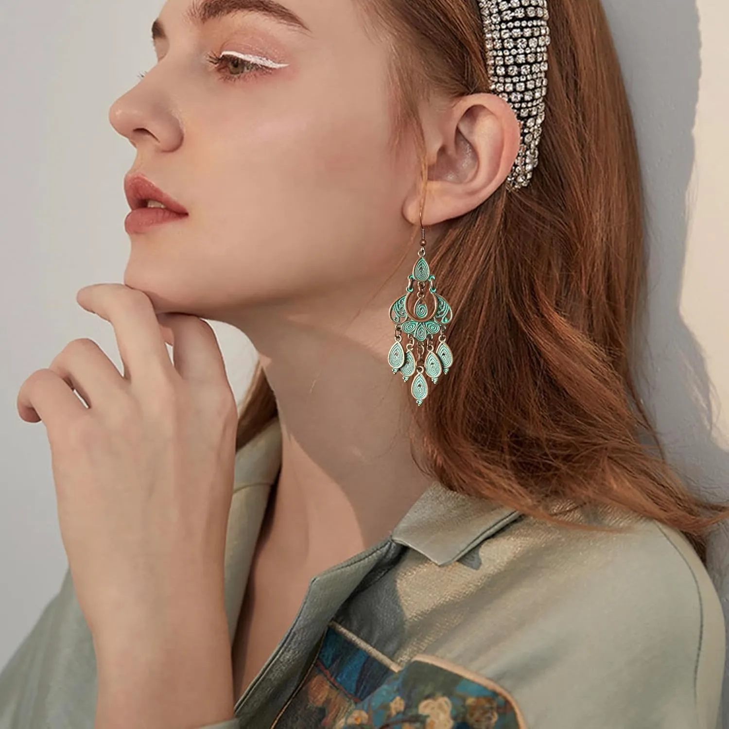 Unique Bohemian Vintage Bronze Chandelier Teardrop Flower Geometry Dangle Drop Earrings For Women