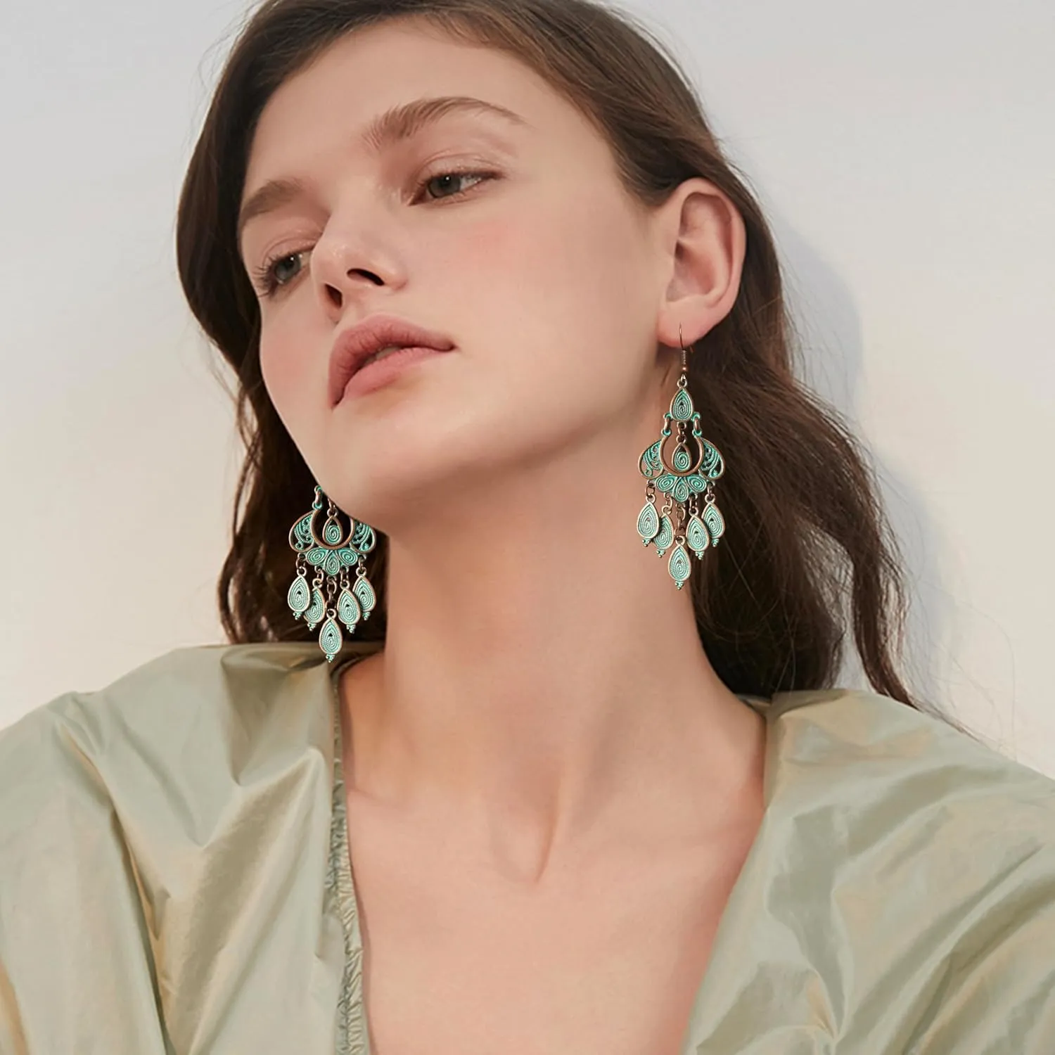 Unique Bohemian Vintage Bronze Chandelier Teardrop Flower Geometry Dangle Drop Earrings For Women