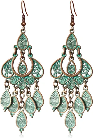 Unique Bohemian Vintage Bronze Chandelier Teardrop Flower Geometry Dangle Drop Earrings For Women