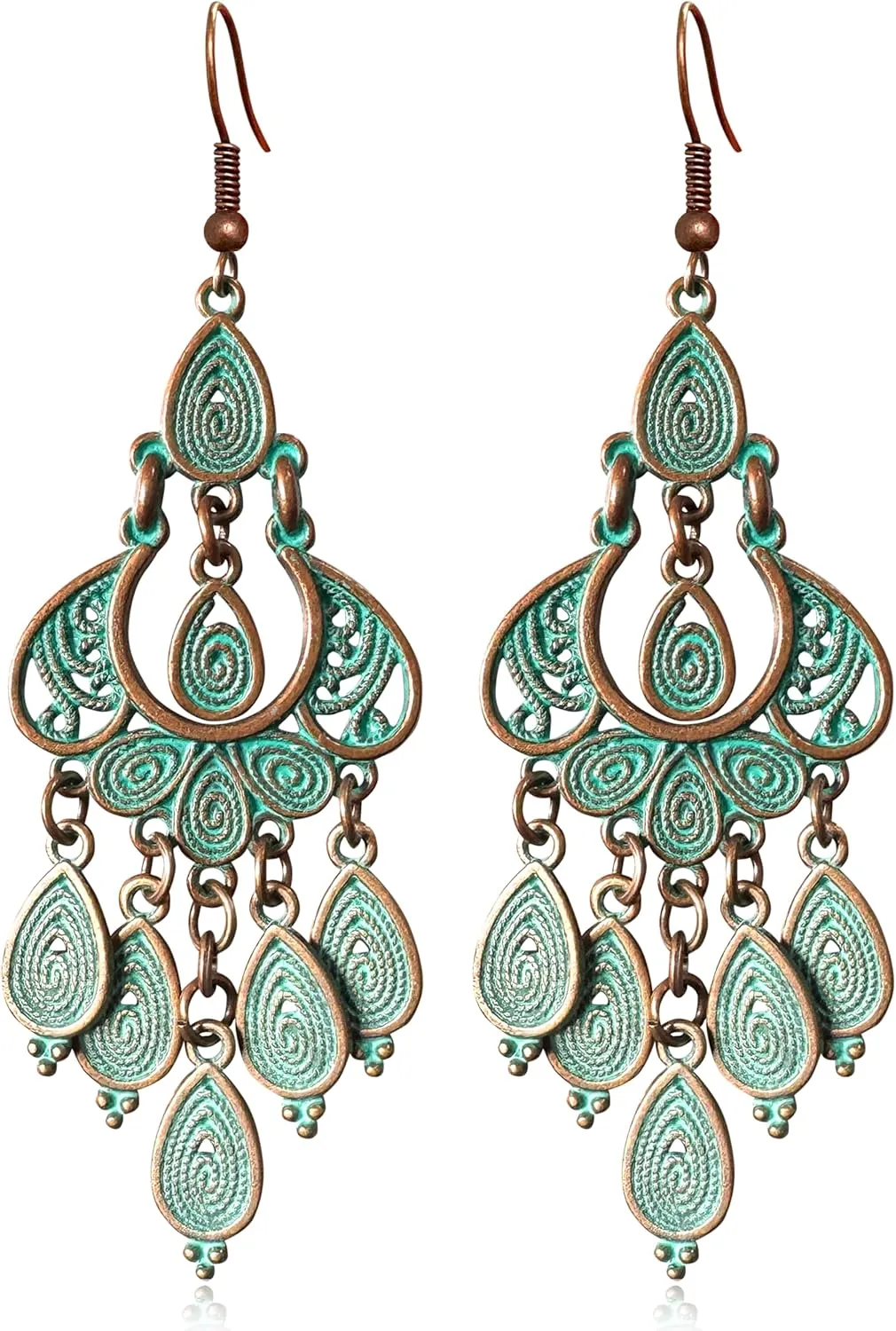 Unique Bohemian Vintage Bronze Chandelier Teardrop Flower Geometry Dangle Drop Earrings For Women