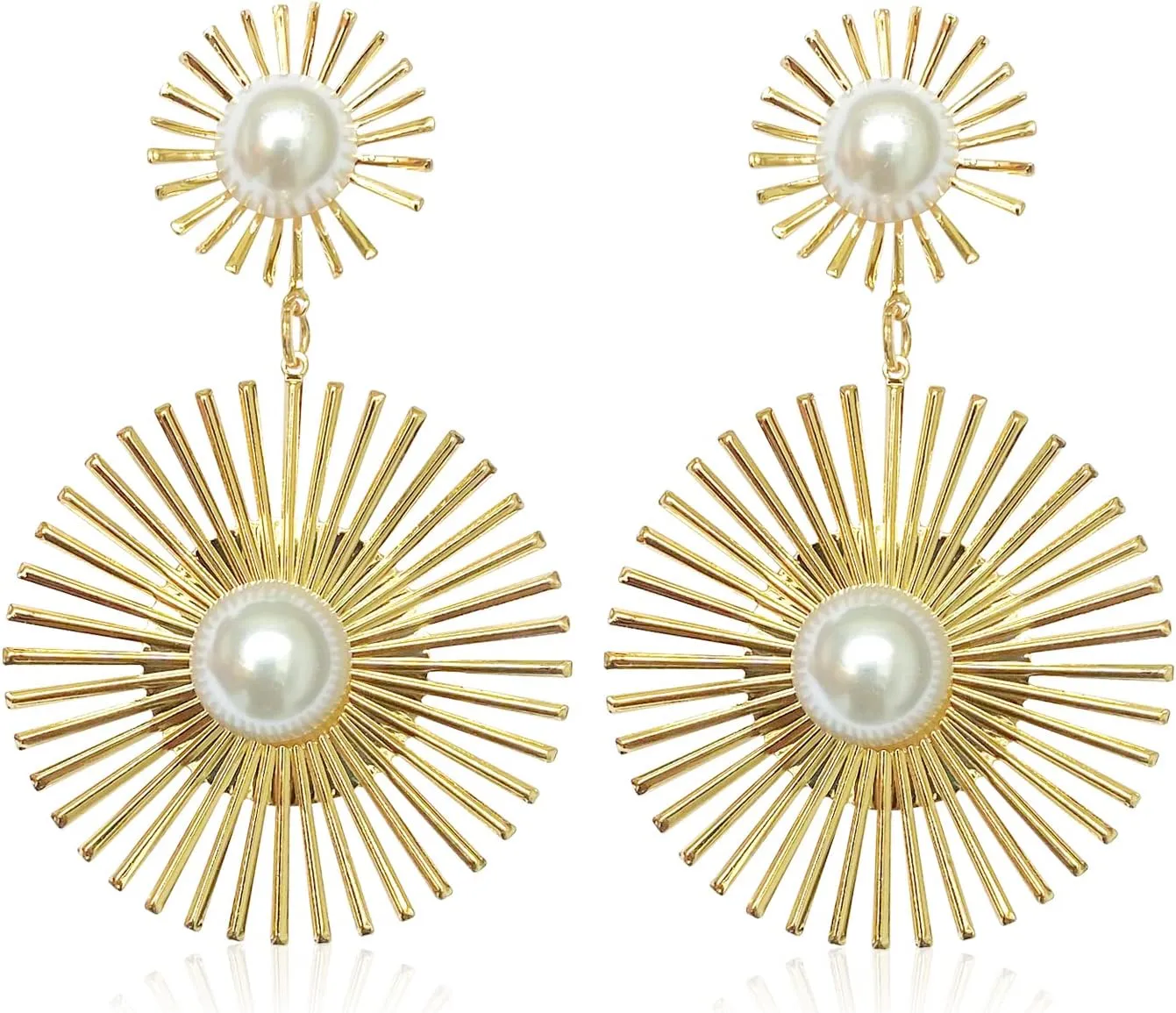 Unique Bohemian Vintage Gold Hexagram Celestial Sun Star Dangle Drop Earrings Sunflower Pearl Stud Earrings for Women Statement Wedding Jewelry Earrings