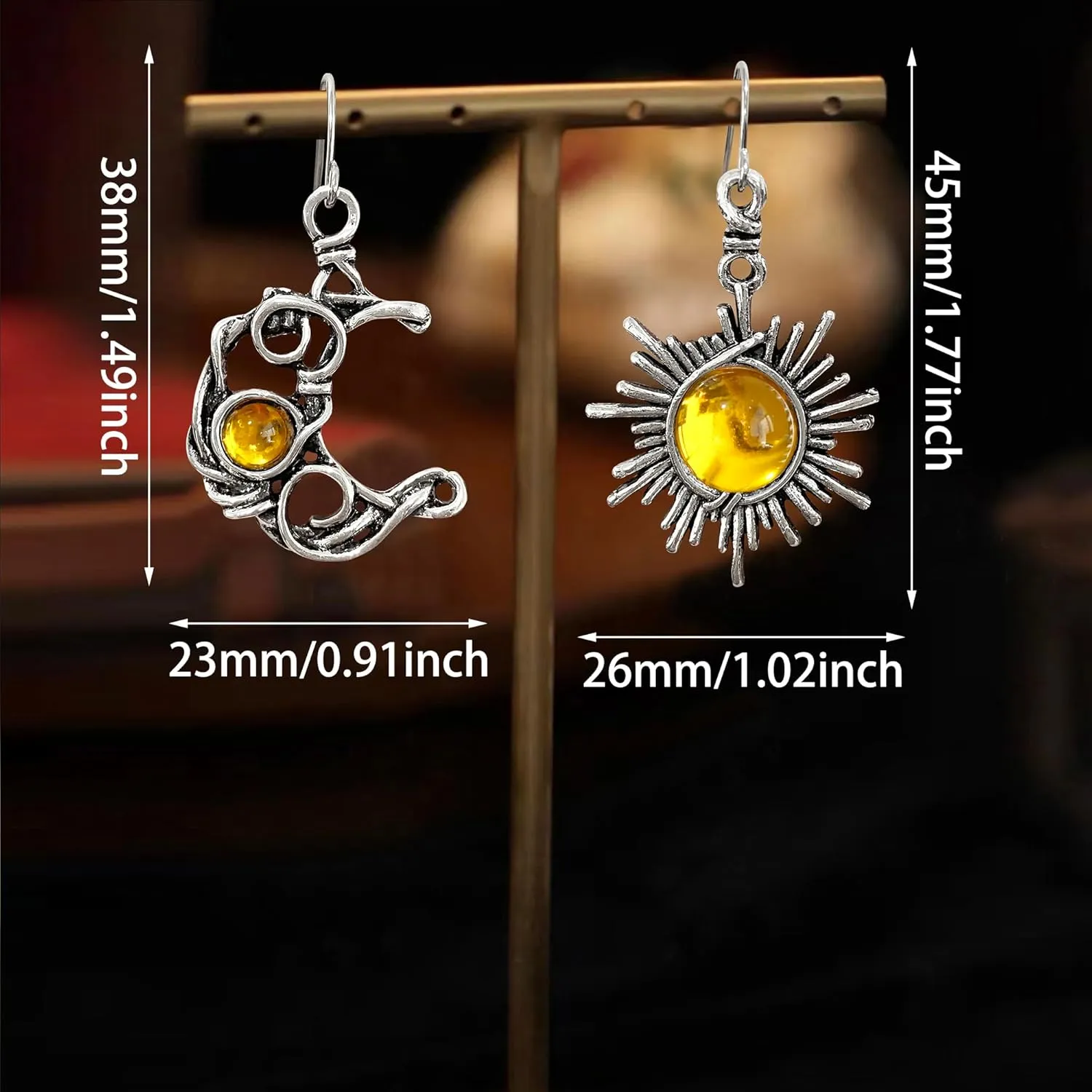 Unique Charm Abstract Hollow Black Vintage Silver Black Asymmetry Moon Star Sun Dangle Drop Earrings Personalized Moonstone Moon Hypoallergenic Earrings for Women Statement Jewelry Gifts