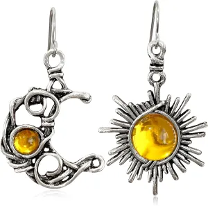 Unique Charm Abstract Hollow Black Vintage Silver Black Asymmetry Moon Star Sun Dangle Drop Earrings Personalized Moonstone Moon Hypoallergenic Earrings for Women Statement Jewelry Gifts