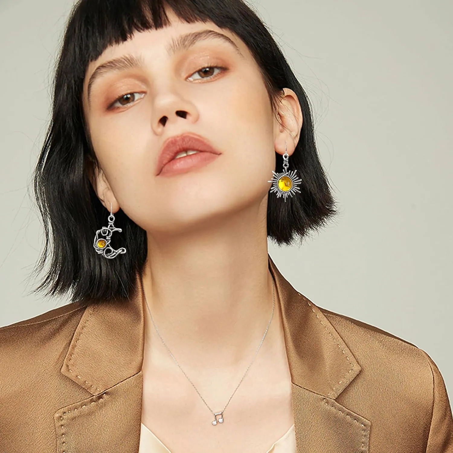 Unique Charm Abstract Hollow Black Vintage Silver Black Asymmetry Moon Star Sun Dangle Drop Earrings Personalized Moonstone Moon Hypoallergenic Earrings for Women Statement Jewelry Gifts