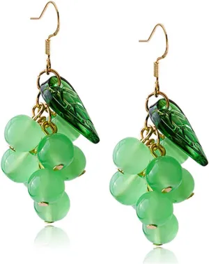 Unique Cute Creative Fruits Dangle Drop Earrings Sparkly Crystal Grape Earring With Green Leaf for Women Girls Statement Jewelry Gifts