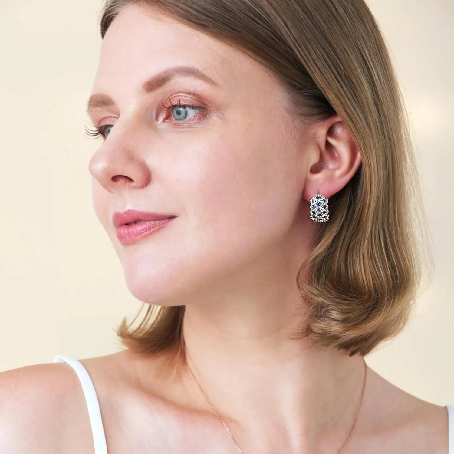 Unique Cute Hypoallergenic Gold Plated Hoops Earrings Studs for Women Small Cubic Zirconia Created Sapphire Ruby Diamond Huggie Jewelry Art