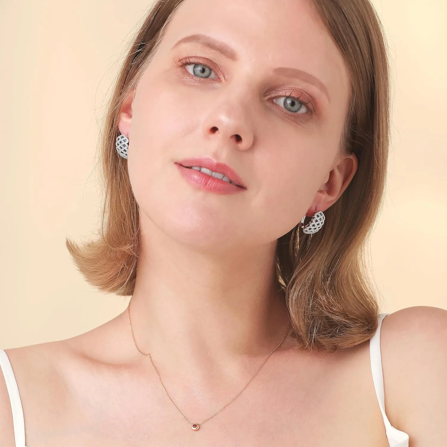 Unique Cute Hypoallergenic Gold Plated Hoops Earrings Studs for Women Small Cubic Zirconia Created Sapphire Ruby Diamond Huggie Jewelry Art