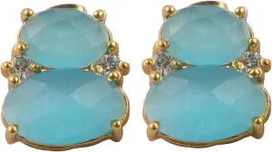 Unique Design Yellow Cat's Eye & Zircon Prong Setting Gemstone Brass Gold Plated Stud Earrings