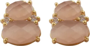 Unique Design Yellow Cat's Eye & Zircon Prong Setting Gemstone Brass Gold Plated Stud Earrings