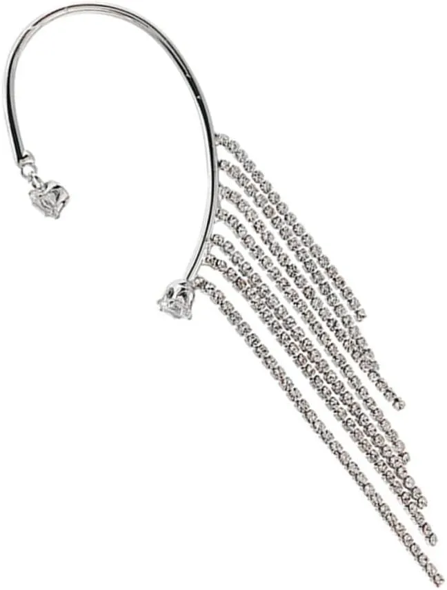 Unique Full Diamond Tassel Earrings Tassel Ear Cuff for Women Ear Wrap Earrings One-piece Non-pierced Jewelry