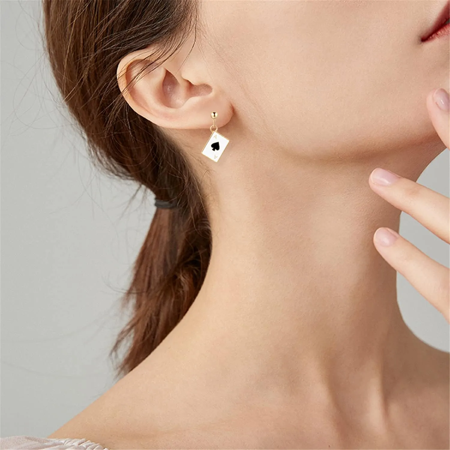 Unique Funny 14K Gold Plated Poker hearts and Spades A Ace Playing Cards Dangle Drop Post Stud Earrings For Women Gambling Casino