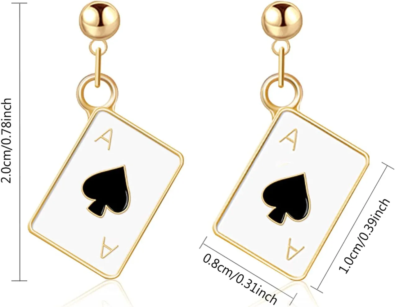 Unique Funny 14K Gold Plated Poker hearts and Spades A Ace Playing Cards Dangle Drop Post Stud Earrings For Women Gambling Casino