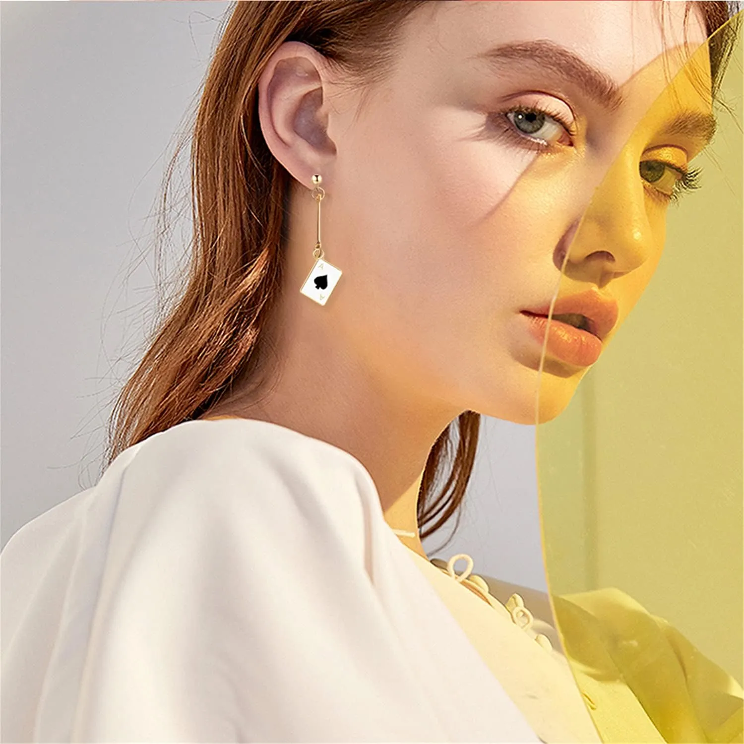 Unique Funny 14K Gold Plated Poker hearts and Spades A Ace Playing Cards Dangle Drop Post Stud Earrings For Women Gambling Casino