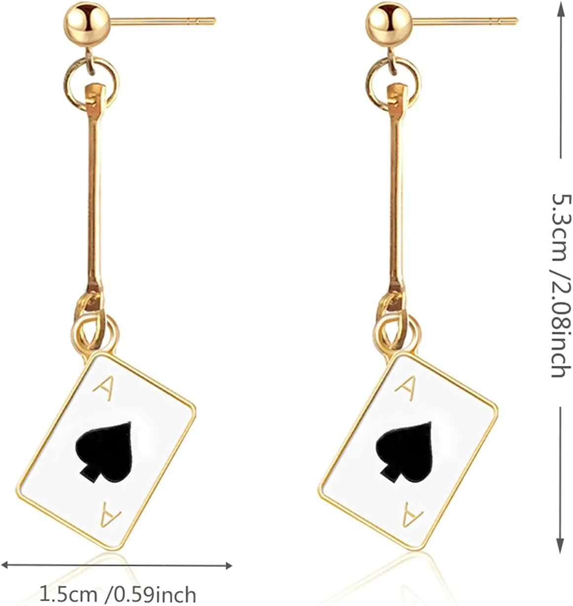 Unique Funny 14K Gold Plated Poker hearts and Spades A Ace Playing Cards Dangle Drop Post Stud Earrings For Women Gambling Casino