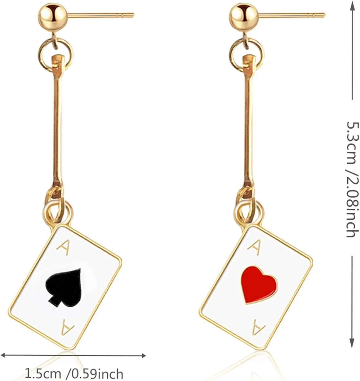 Unique Funny 14K Gold Plated Poker hearts and Spades A Ace Playing Cards Dangle Drop Post Stud Earrings For Women Gambling Casino