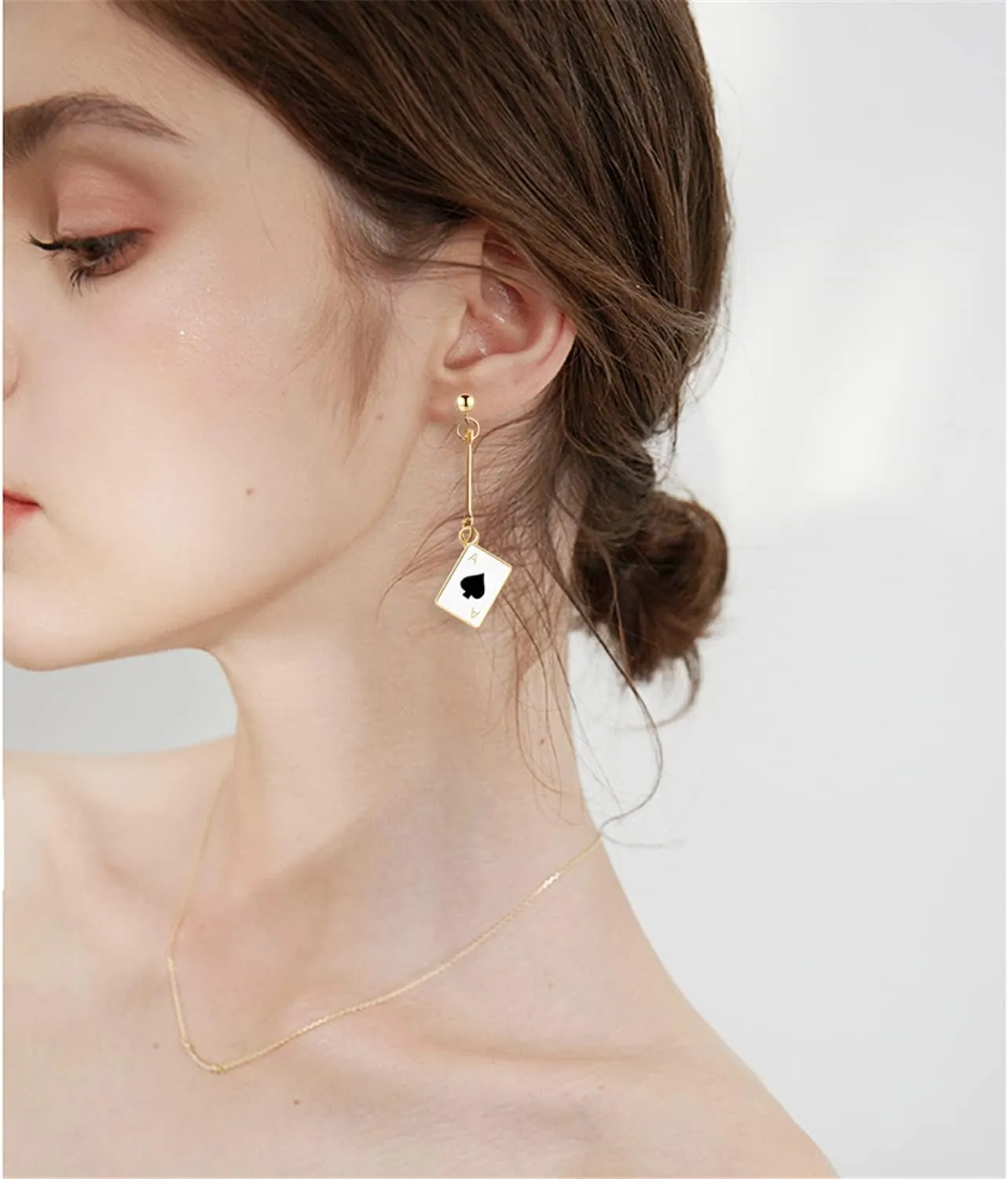 Unique Funny 14K Gold Plated Poker hearts and Spades A Ace Playing Cards Dangle Drop Post Stud Earrings For Women Gambling Casino