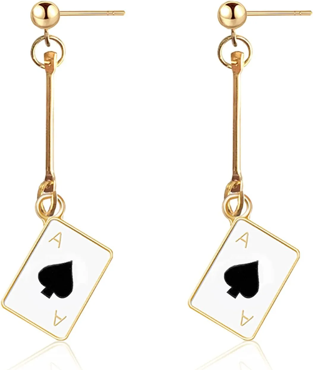 Unique Funny 14K Gold Plated Poker hearts and Spades A Ace Playing Cards Dangle Drop Post Stud Earrings For Women Gambling Casino