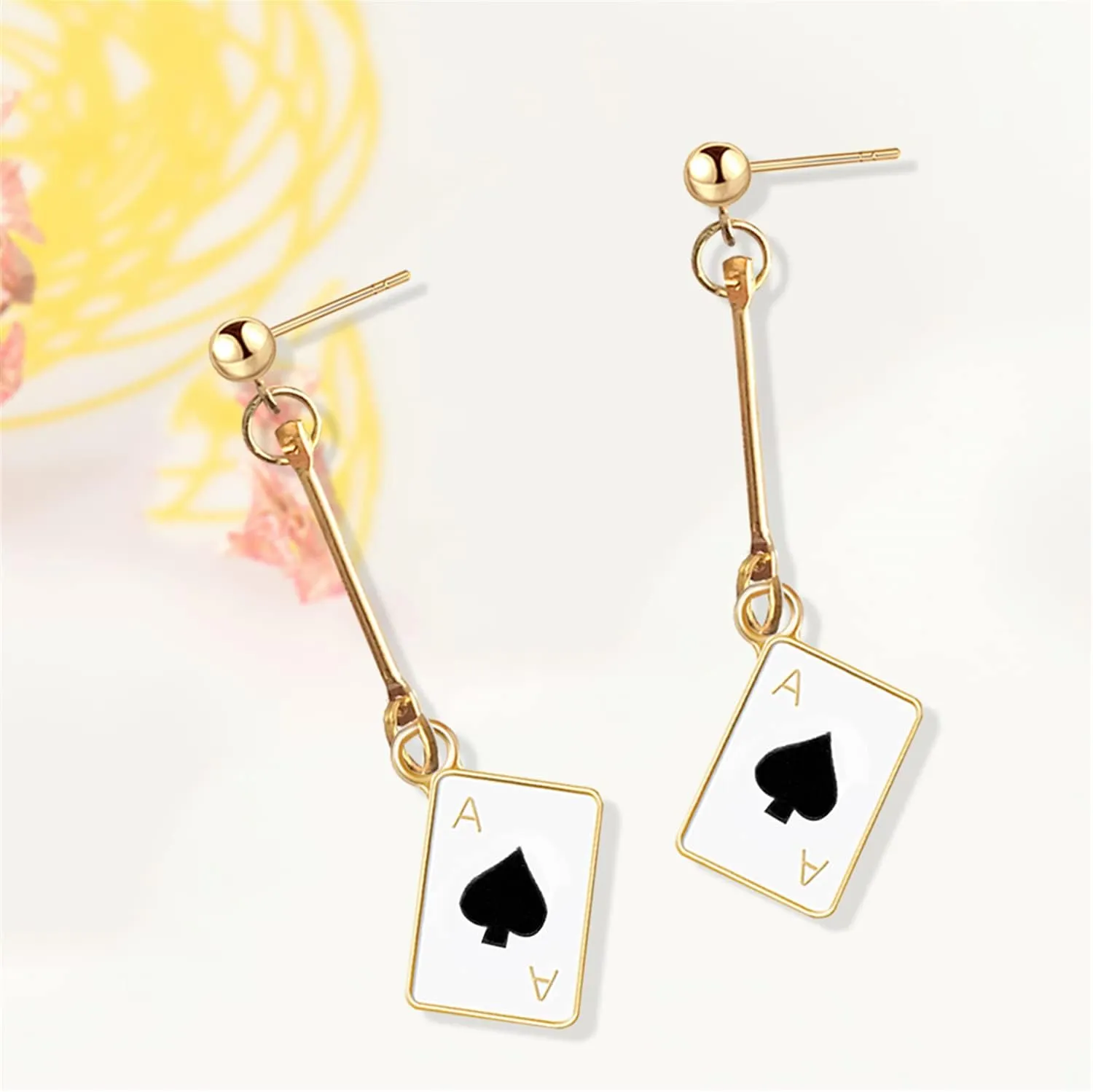 Unique Funny 14K Gold Plated Poker hearts and Spades A Ace Playing Cards Dangle Drop Post Stud Earrings For Women Gambling Casino