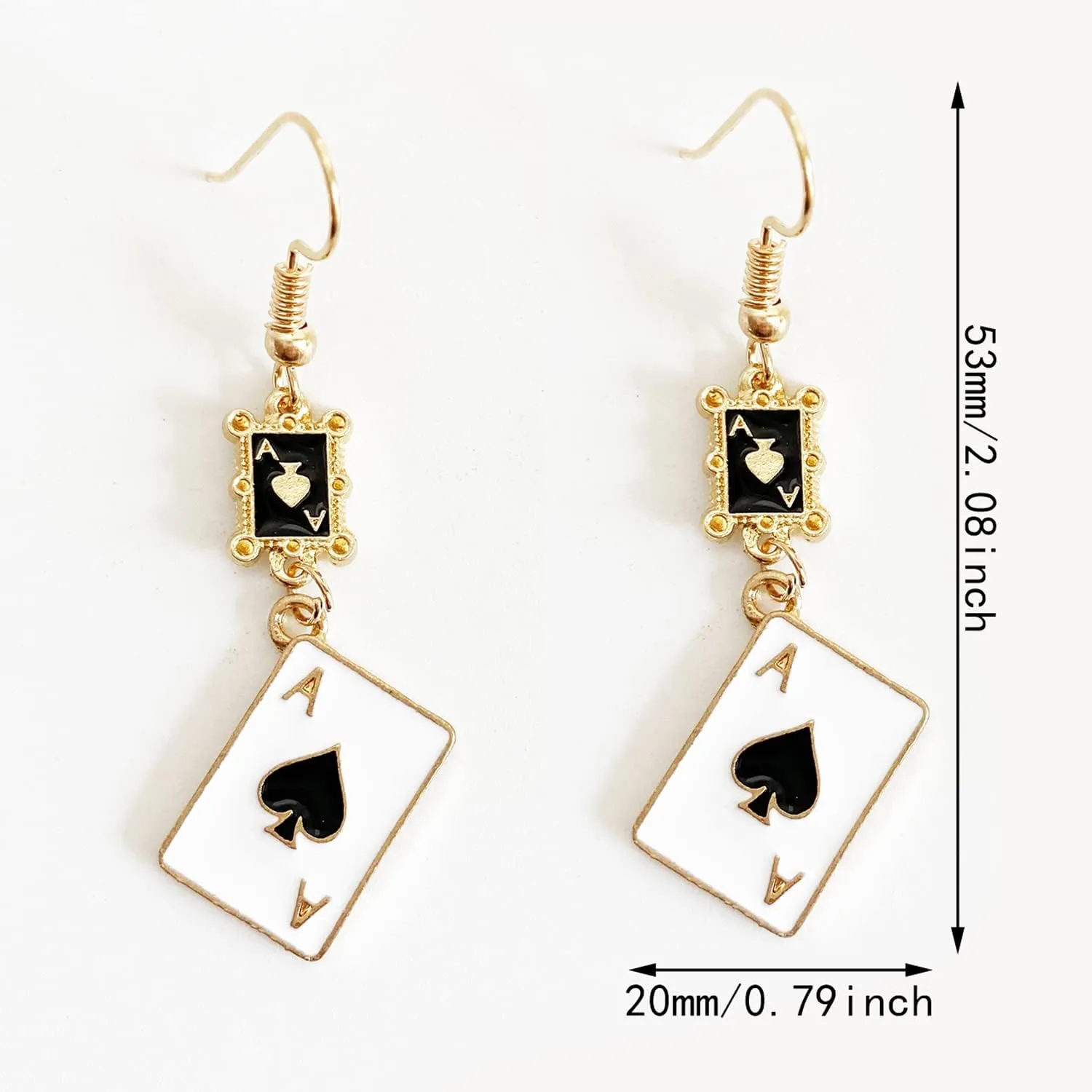Unique Funny 18K Gold Plated Hypoallergenic Long Poker hearts and spades A Ace Playing Cards Dangle Drop Stud Earrings For Women Gambling Casino Jewelry Gift