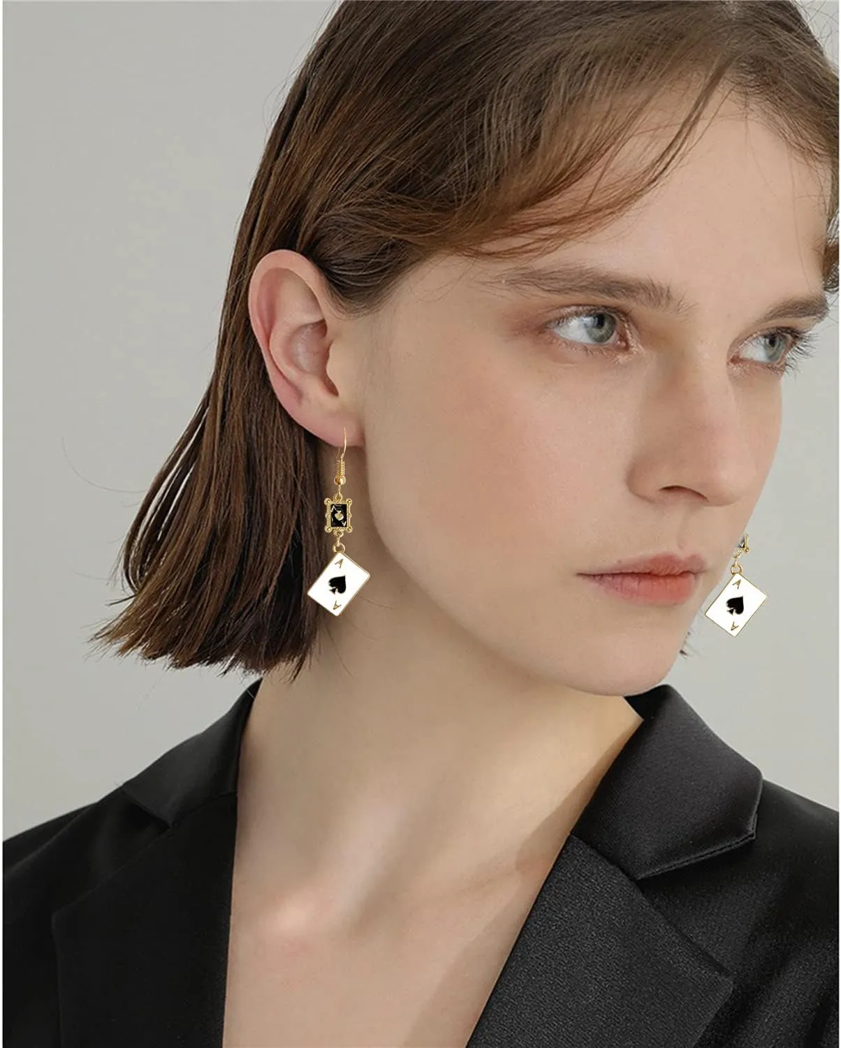Unique Funny 18K Gold Plated Hypoallergenic Long Poker hearts and spades A Ace Playing Cards Dangle Drop Stud Earrings For Women Gambling Casino Jewelry Gift