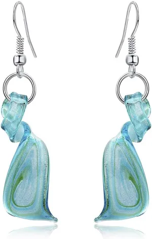 Unique Glass Artist Earrings Glaze Twist Spiral Lovely Owl Dangle earrings Handmade Glass Geometric Earrings for Women Jewelry-Blue Spiral