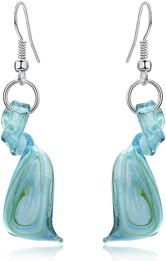 Unique Glass Artist Earrings Glaze Twist Spiral Lovely Owl Dangle earrings Handmade Glass Geometric Earrings for Women Jewelry-Blue Spiral