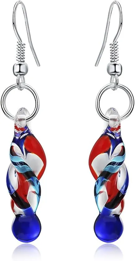 Unique Glass Artist Earrings Glaze Twist Spiral Lovely Owl Dangle earrings Handmade Glass Geometric Earrings for Women Jewelry-Twist
