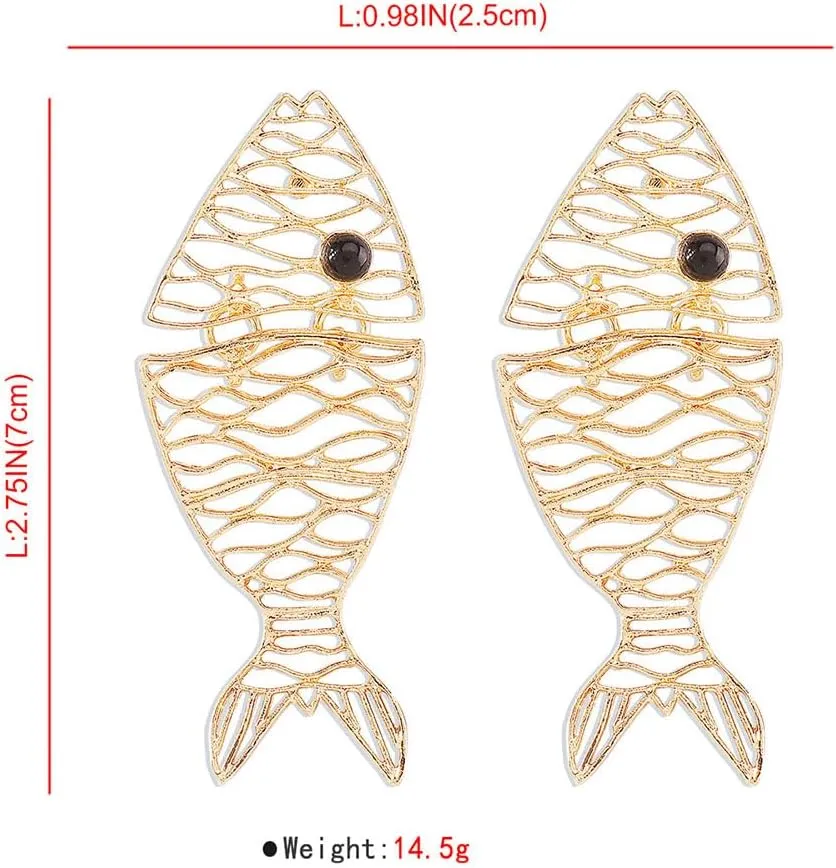 Unique Gold Fish Bone Simulation Hollow Lightweight Stud Earrings Handmade Simplicity Dangle Drop Earrings For Women Jewelry Gifts