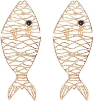 Unique Gold Fish Bone Simulation Hollow Lightweight Stud Earrings Handmade Simplicity Dangle Drop Earrings For Women Jewelry Gifts