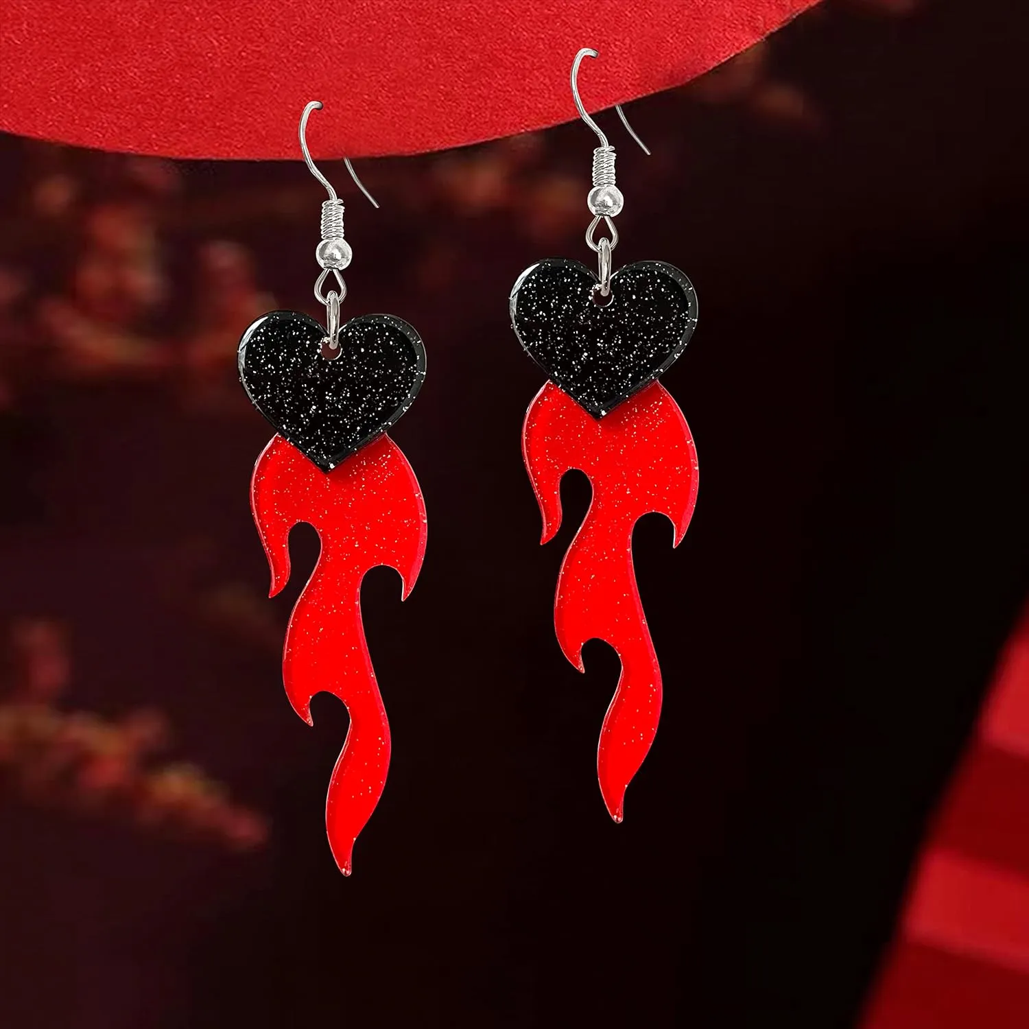 Unique Gothic Lightweight Acrylic Round Fire Dangle Drop Earrings Funny Creative Vintage Punk Circle Fire Flame Element for Women Statement Geometric Cosplay Prom Halloween Jewelry Gifts